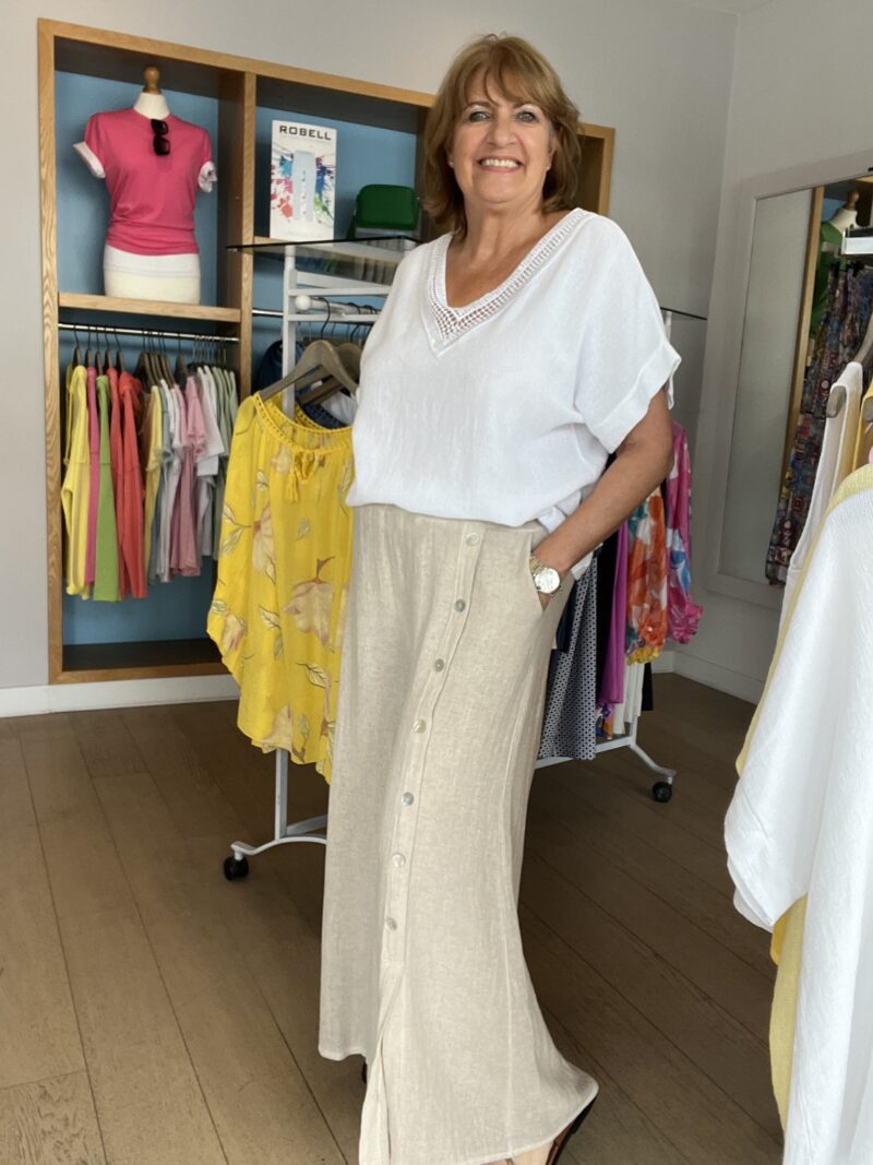Linen Mix Button Detail Pant