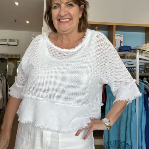 Linen Mix Mesh Top