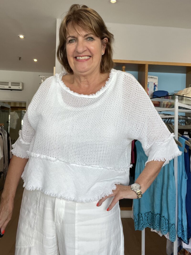 Linen Mix Mesh Top