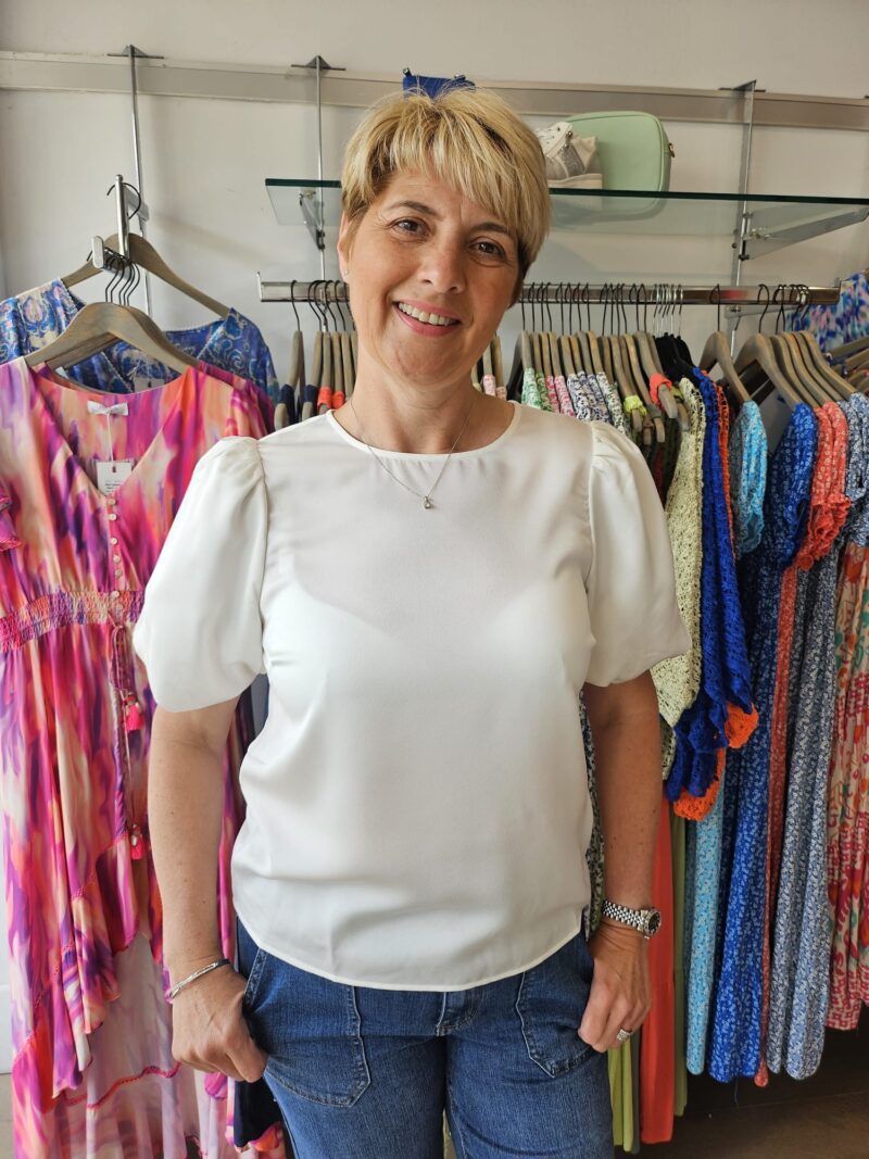 New Vila Viellette Satin Puff Slv Top