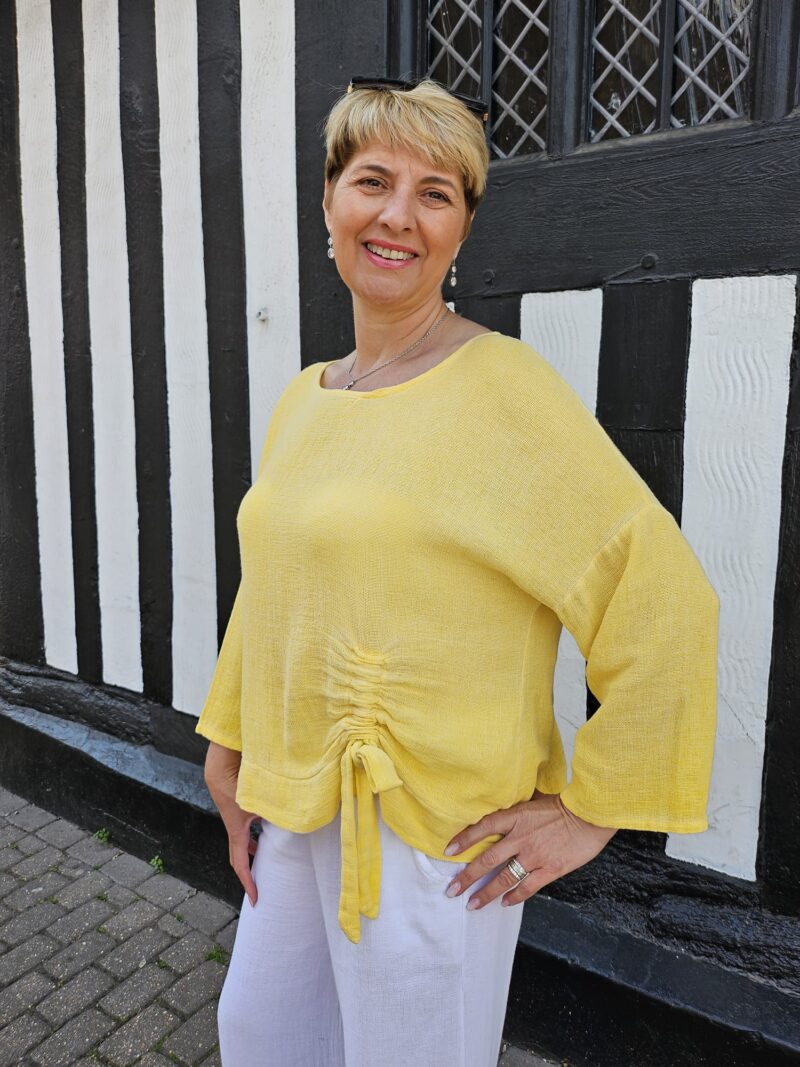 Linen Mix Ruched Top