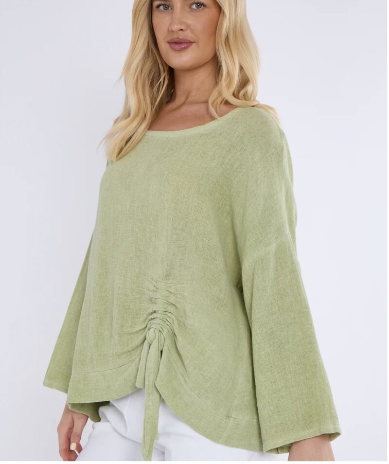 Linen Mix Ruche Detail top