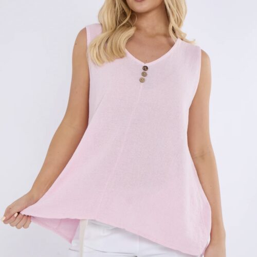 Linen Mix 3 Button Vest Top