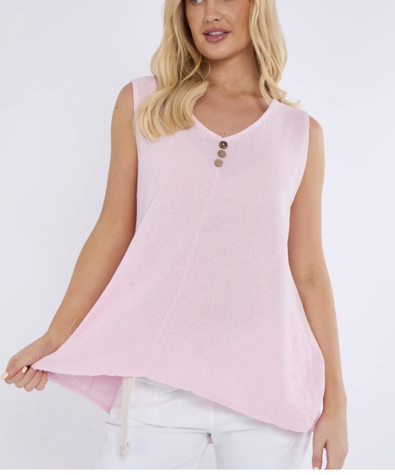 Linen Mix 3 Button Vest Top