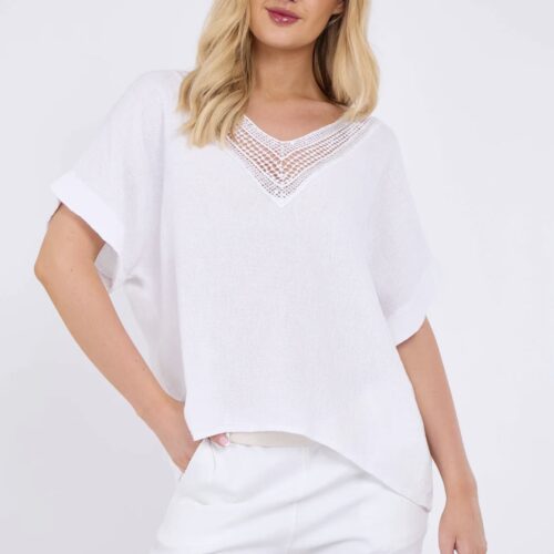 Linen Mix Sequin Detail V Neck Top