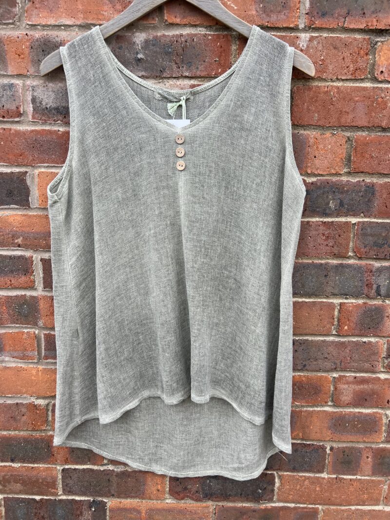 Linen Mix 3 Button Vest Top