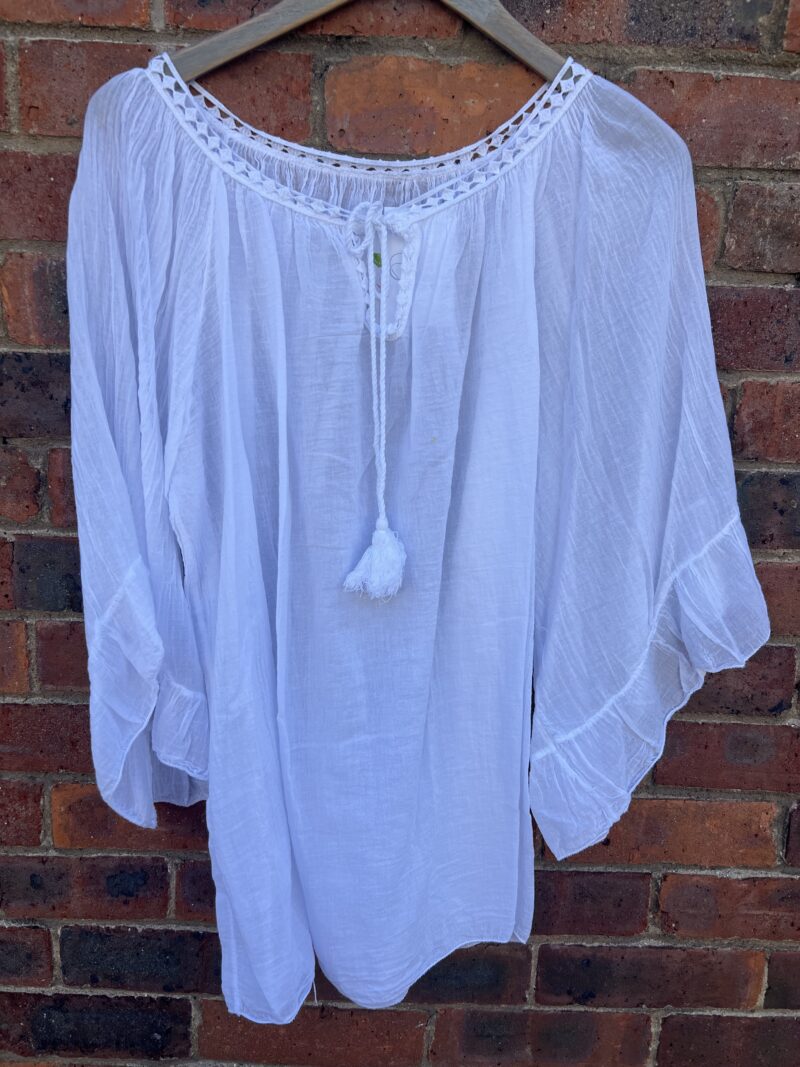 Boho Easy Plain Cotton Top with Ties