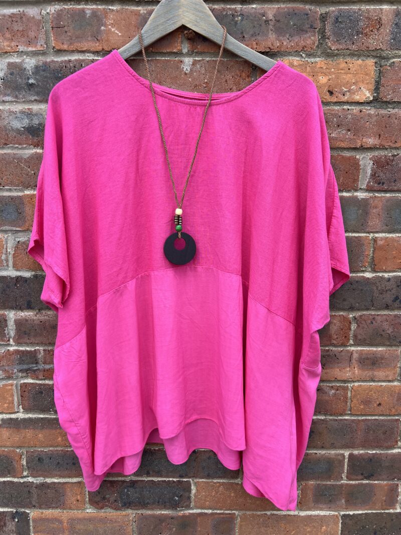 Linen Tiered Oversize Top with Necklace