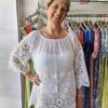 Bardot Tie Neck Top with Fab Crochet Sleeves