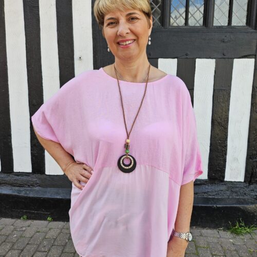 Linen Tiered Oversize Top with Necklace