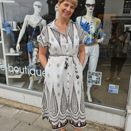 Stunning Italian Printed Cotton Shirt Dress with Tie Belt
