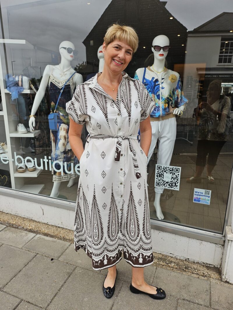 Stunning Italian Printed Cotton Shirt Dress with Tie Belt