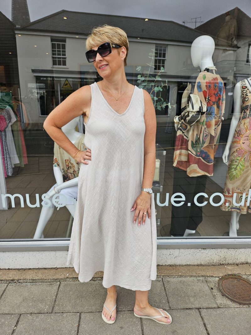 Cotton V Neck Bias Cut dress sleeveless