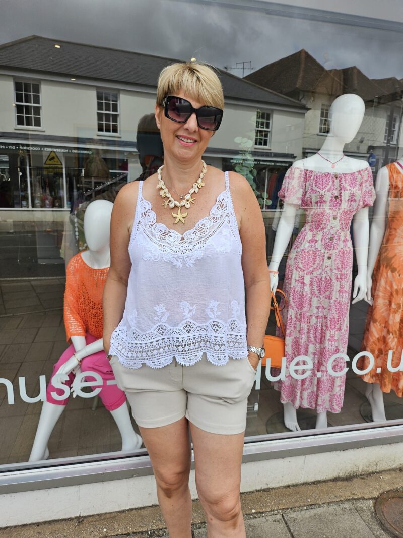 Cotton Embroidered Cami with Lace straps