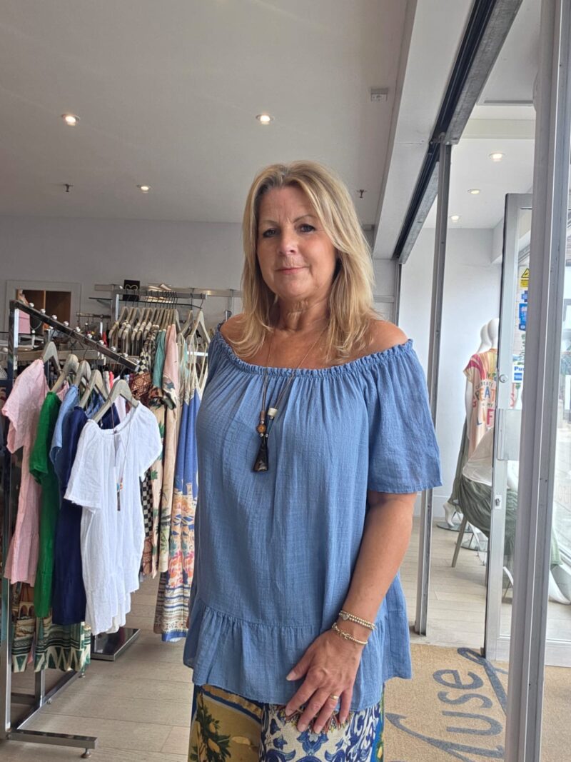 Cotton Bardot Top with Necklace