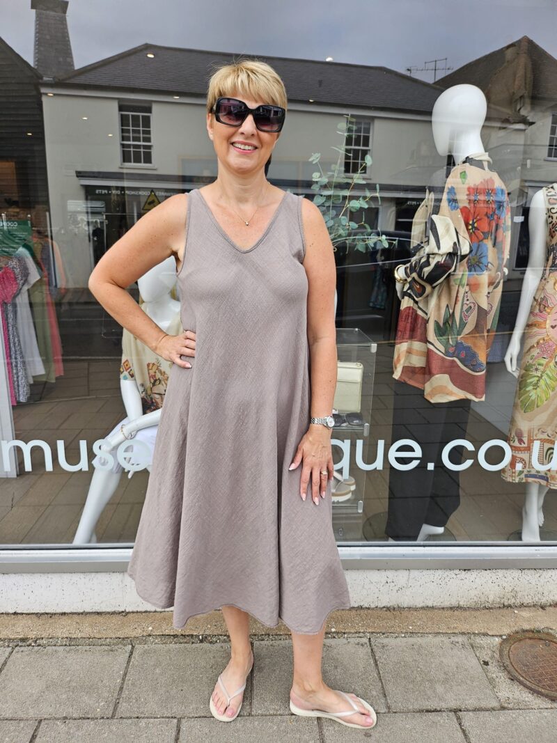 Cotton V Neck Bias Cut dress sleeveless