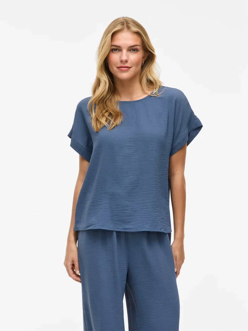 Vila Vijosa SS Crinkle Woven Top