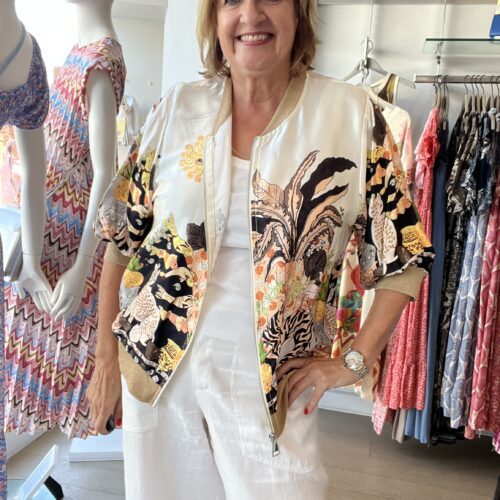 Luxe Silk satin pant jacket with gold trim detail