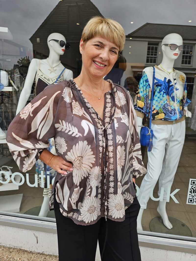 Miho Print Fine Voile Top with Ties