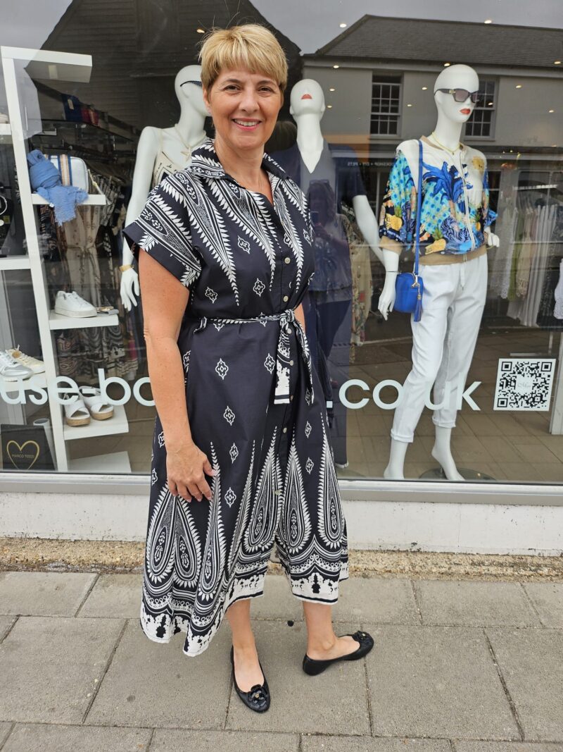 Stunning Italian Printed Cotton Shirt Dress with Tie Belt