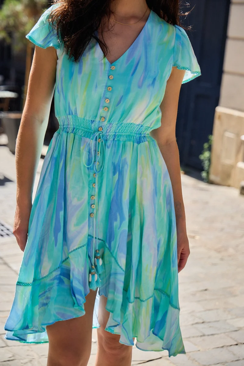 Florence Printed Short Asymetric Dress