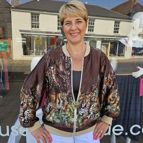 Tiger Design Satin Printed Jacket with Gold Lurex Trims