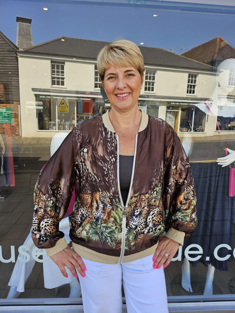 Tiger Design Satin Printed Jacket with Gold Lurex Trims