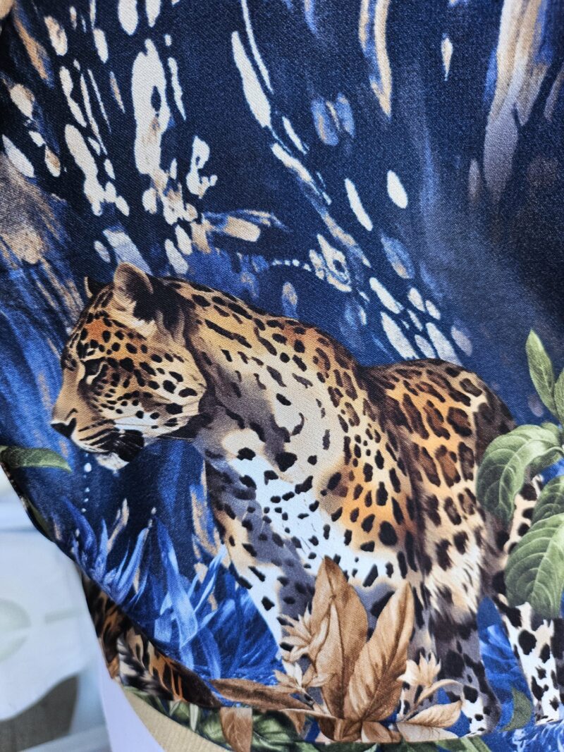 Tiger Design Satin Printed Jacket with Gold Lurex Trims - Image 4