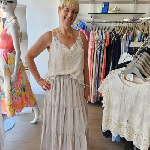 Cotton Tiered Lined Skirt