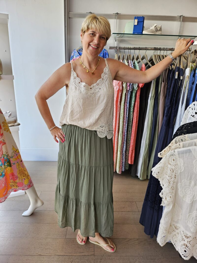 Cotton Tiered Lined Skirt