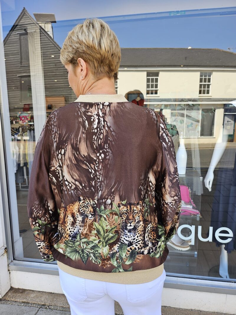 Tiger Design Satin Printed Jacket with Gold Lurex Trims - Image 5