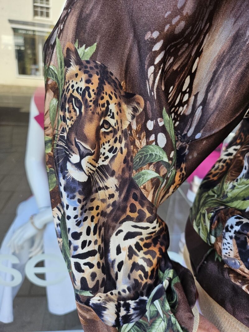 Tiger Design Satin Printed Jacket with Gold Lurex Trims - Image 3