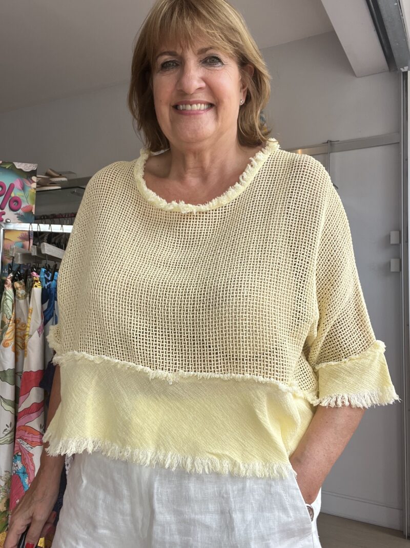 linen mix mesh top