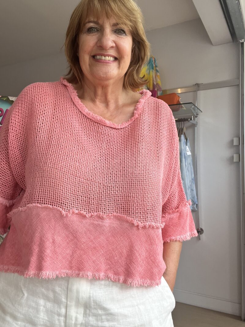 linen mix mesh top