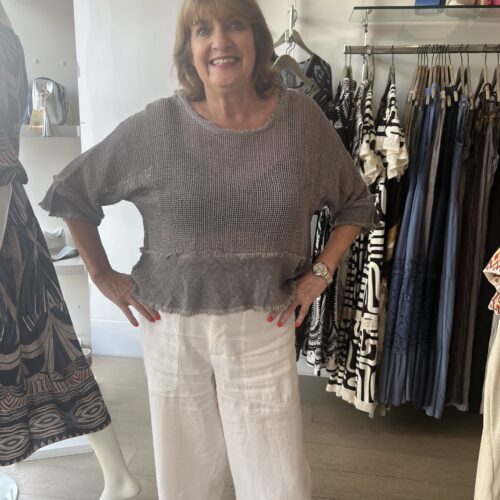 Linen Mix Mesh Top