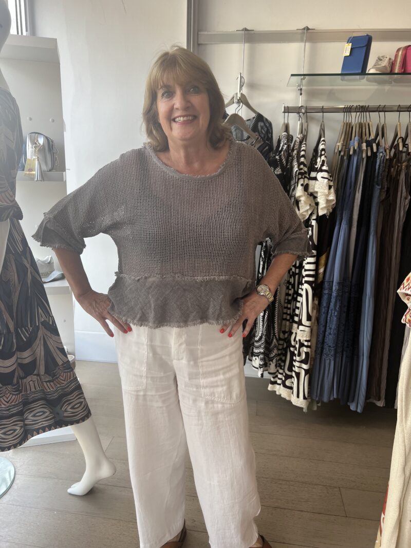 Linen Mix Mesh Top