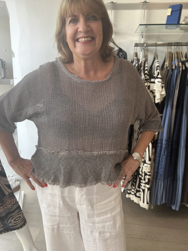 Linen Mix Mesh Top - Image 9