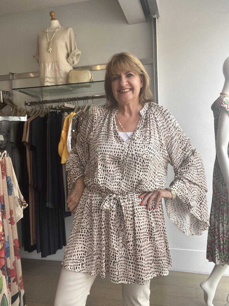 Luxe Silky Satin Tunic Dress Spotty Print
