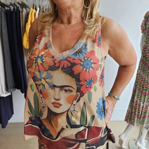 Lurex V Neck Print Top Frida Inspired