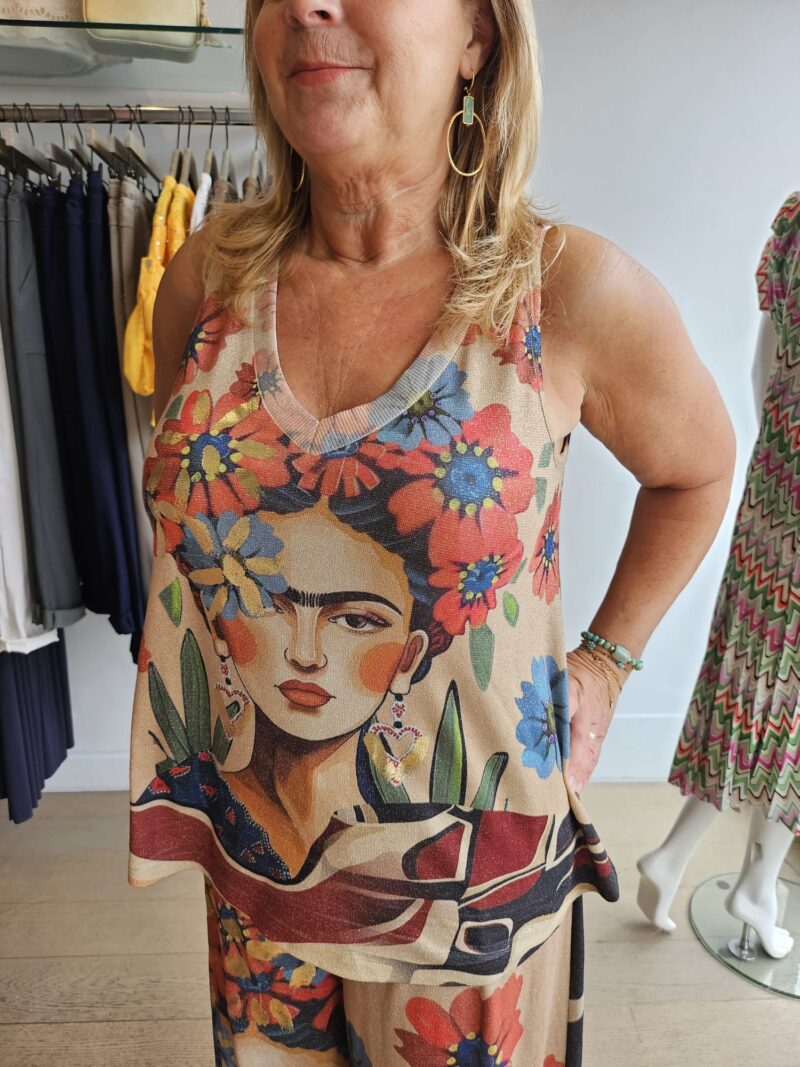 Lurex V Neck Print Top Frida Inspired