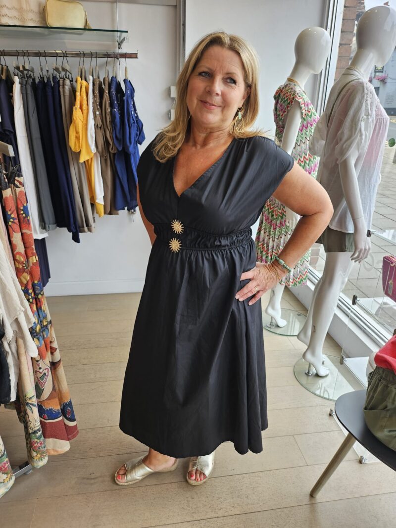 Cotton Ruched dress with Brooches